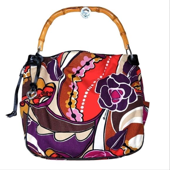 Brighton Baylyn Floral Canvas Shoulder Bag W/ Bamboo Handle - Picture 1 of 15